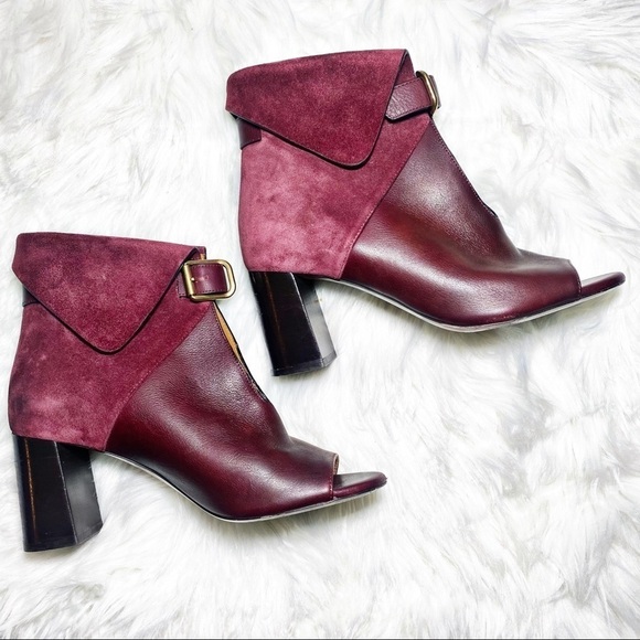 CHLOÉ Burgundy Red Suede Foldover Chunky Heel Booties, Size 38 - Picture 3 of 14